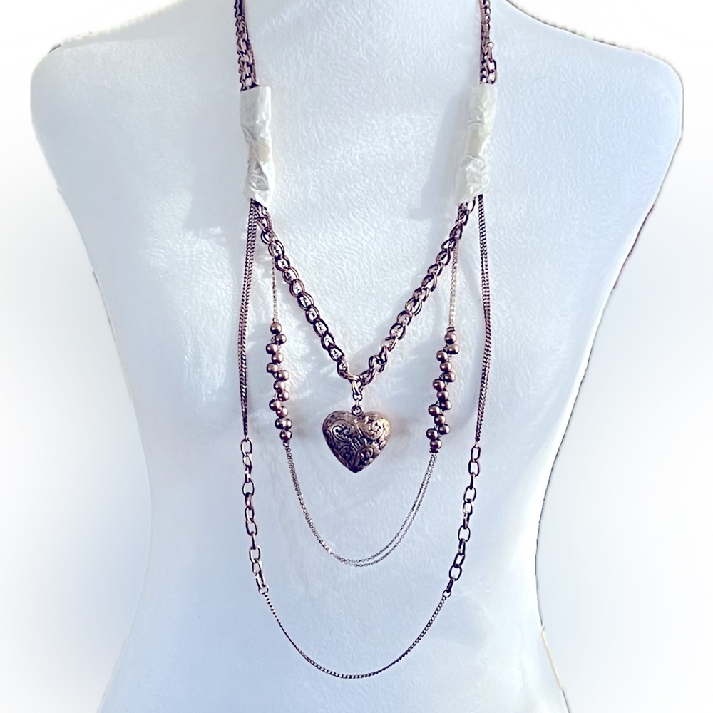 🧡 Chunky Heart Copper Tone Multi-Strand Versatile Necklace by Cookie Lee